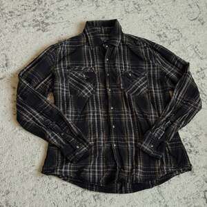 Effect Men's Black and Grey Plaid Long Sleeve Button-Down Shirt Size XL